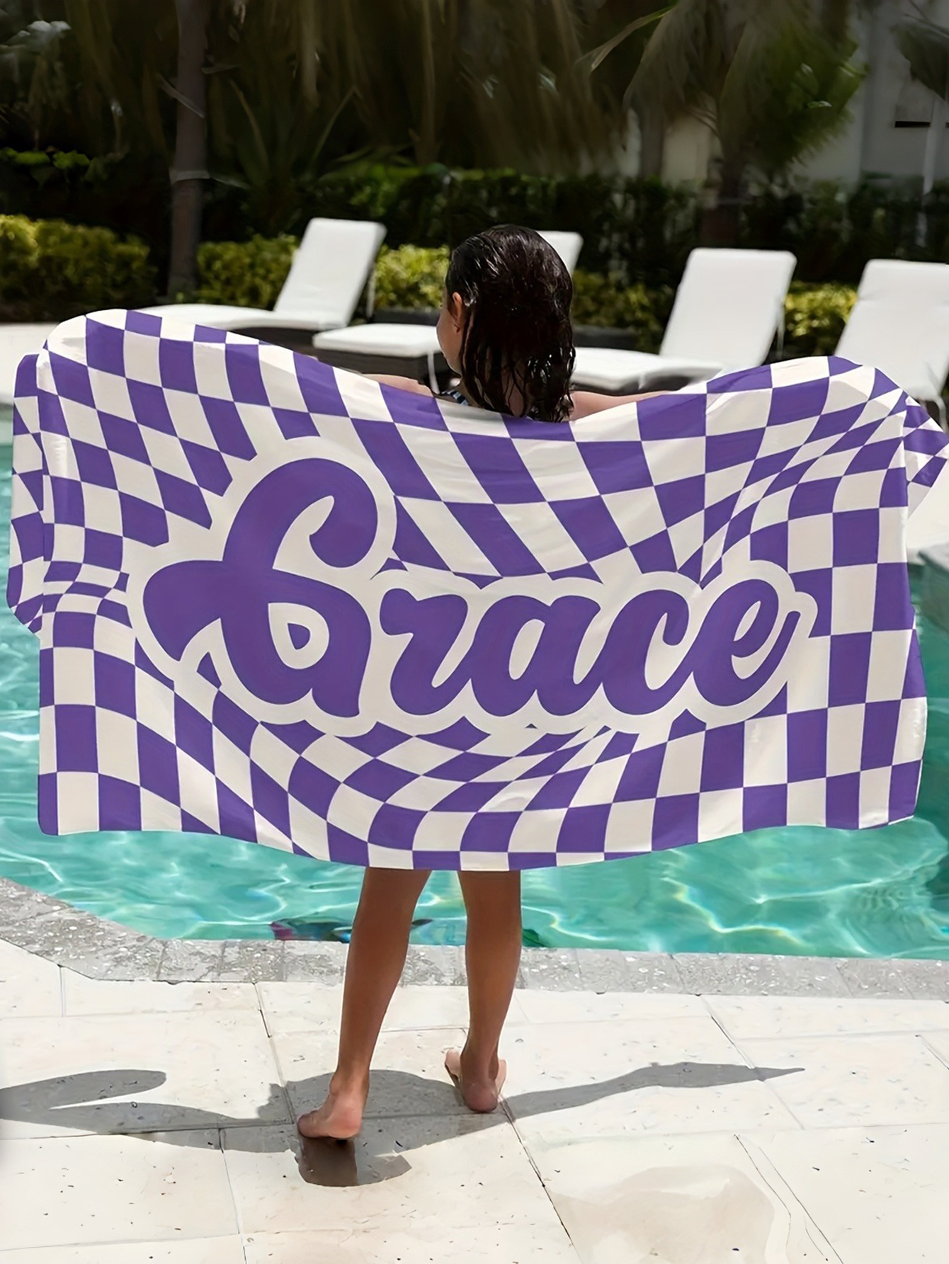 Checkered Text Personalized Beach Towel